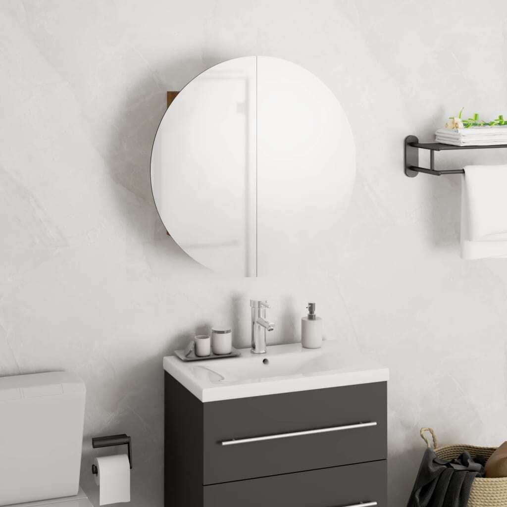 Bathroom Cabinet with Round Mirror&LED Oak 15.7"x15.7"x6.9