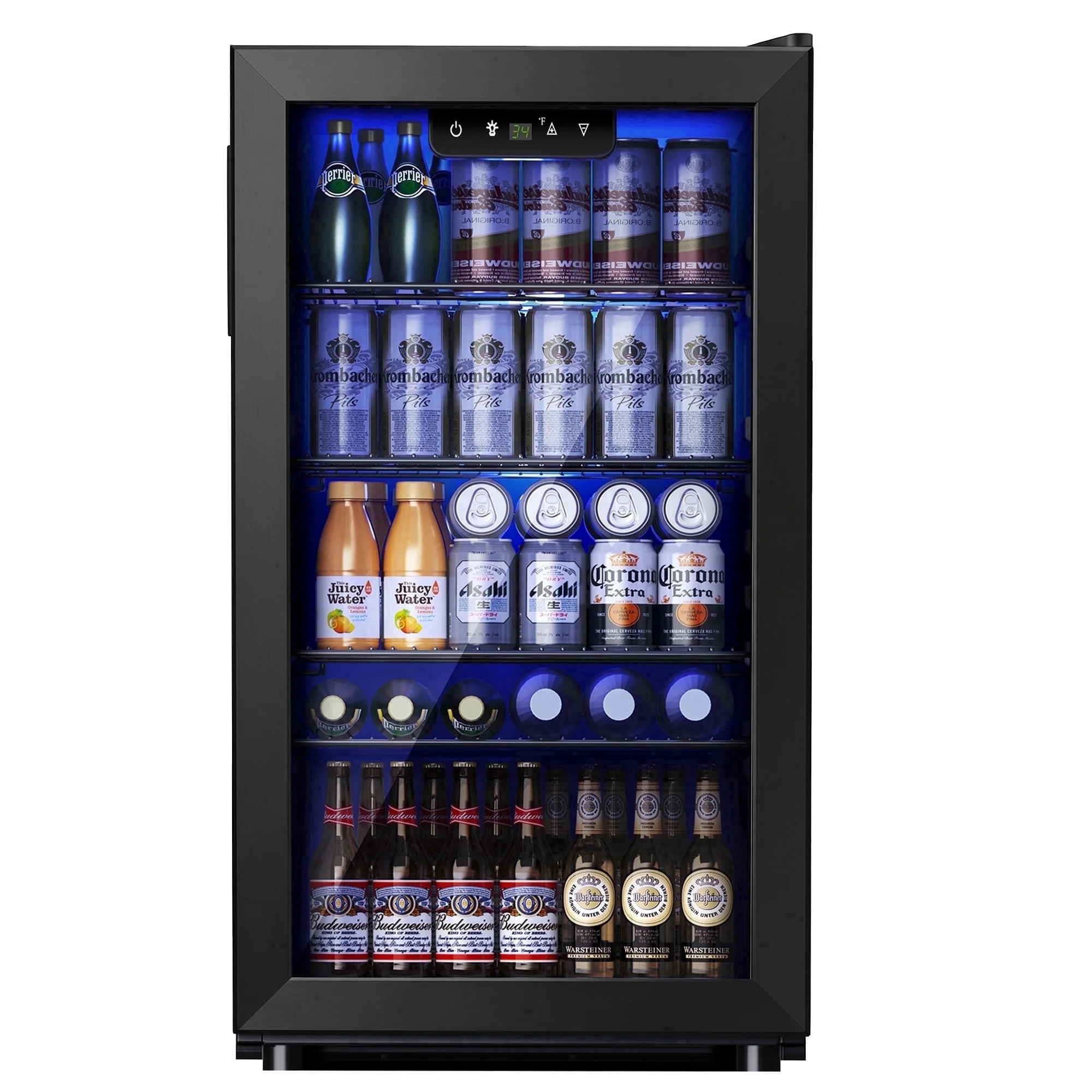130 Can Beverage Refrigerator with Glass Door for Home, 17.3 in D, 31.3 in H, Black