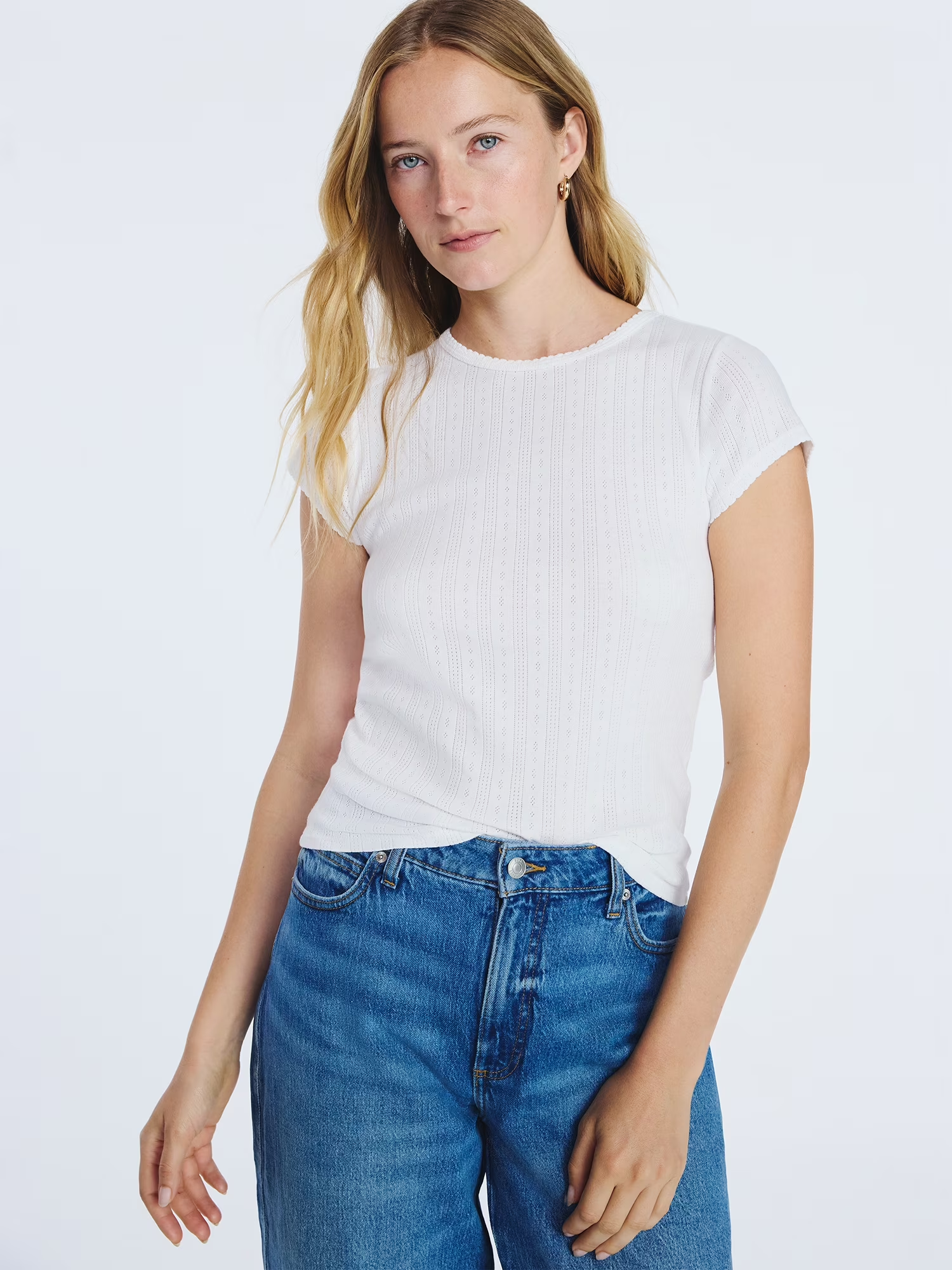 Women'S and Women'S plus Pointelle Mini Tee with Short Sleeves, Sizes XS-4X